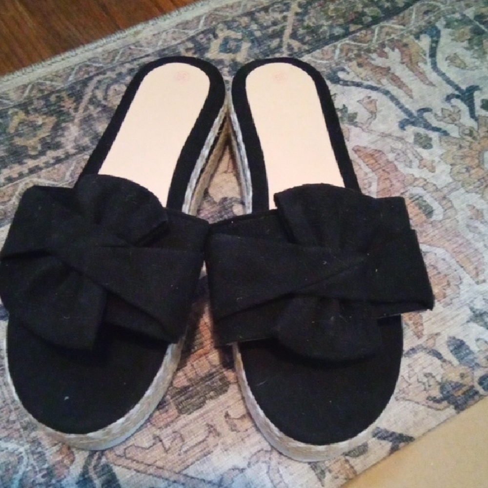 Women's Black Bow Slide Sandals